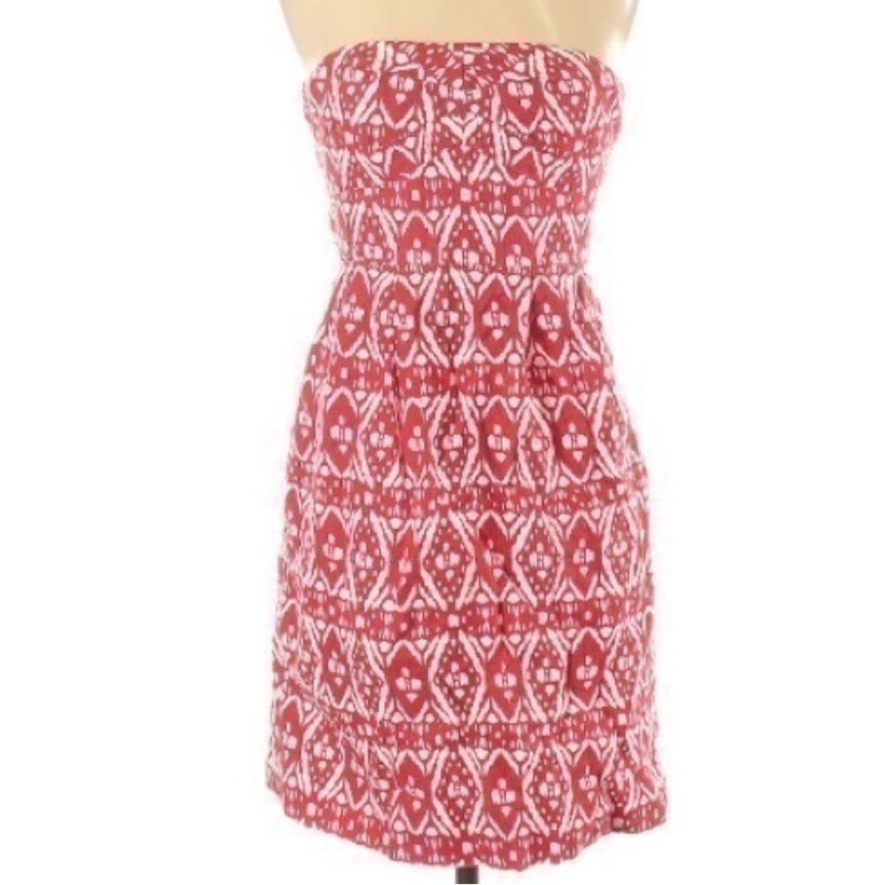 J crew red white geometric ikat strapless Patterned Dress